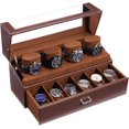 thumbnail image 1 of ProCase Estuche de 10 Relojes, Caja Exhibidor Almacenaje Relojero Visible Organizador Doble Capa para Hombre (Café), 1 of 8