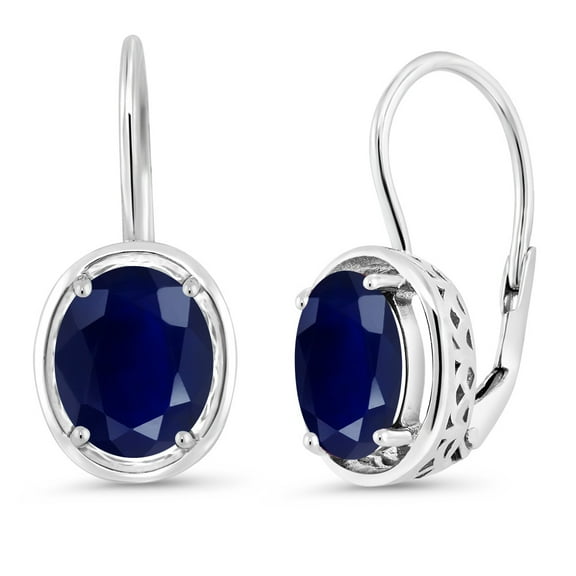 Gem Stone King 925 Sterling Silver Blue Sapphire Dangle Earrings for Women (5.00 Cttw, Gemstone Birthstone, Oval 9X7MM)