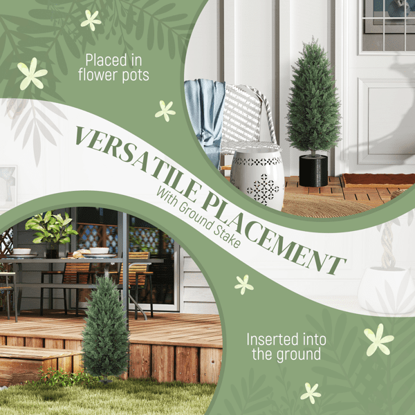 2-Pack 43.3" Artificial Cypress Trees - 1047 PE Leaves Each UV-Resistant Plastic-Aluminum Ground Stakes Indoor/Outdoor Use for Pots/Gardens