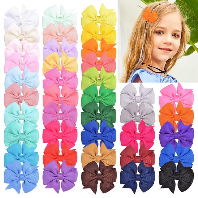 40 Colors 4" Hair Bows Clips Girls Pigtail Bows Alligator Clips for Baby Girls Fine Hair Infants