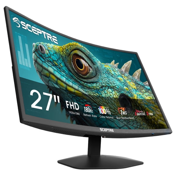 New! Sceptre Curved 27-inch Prime Gaming Monitor DisplayPort x2 180Hz HDMI x2 180Hz 1500R 1ms Build-in Speakers, Machine Black 2027 (C275B-FW180T series)