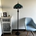thumbnail image 3 of Tiffany Floor Lamp Green Brown Stained Glass LED bulbs included Pull Chain Switches For Living Room Bedroom Bedside 16"W*16"D*64"H, 3 of 4