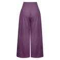 thumbnail image 4 of Staron Women's Loose Wide Leg Pants High Waist Straight Casual Elastic Waist with Sashes Vacation Beach Travel Comfy Relaxed Pants, Purple M, 4 of 7