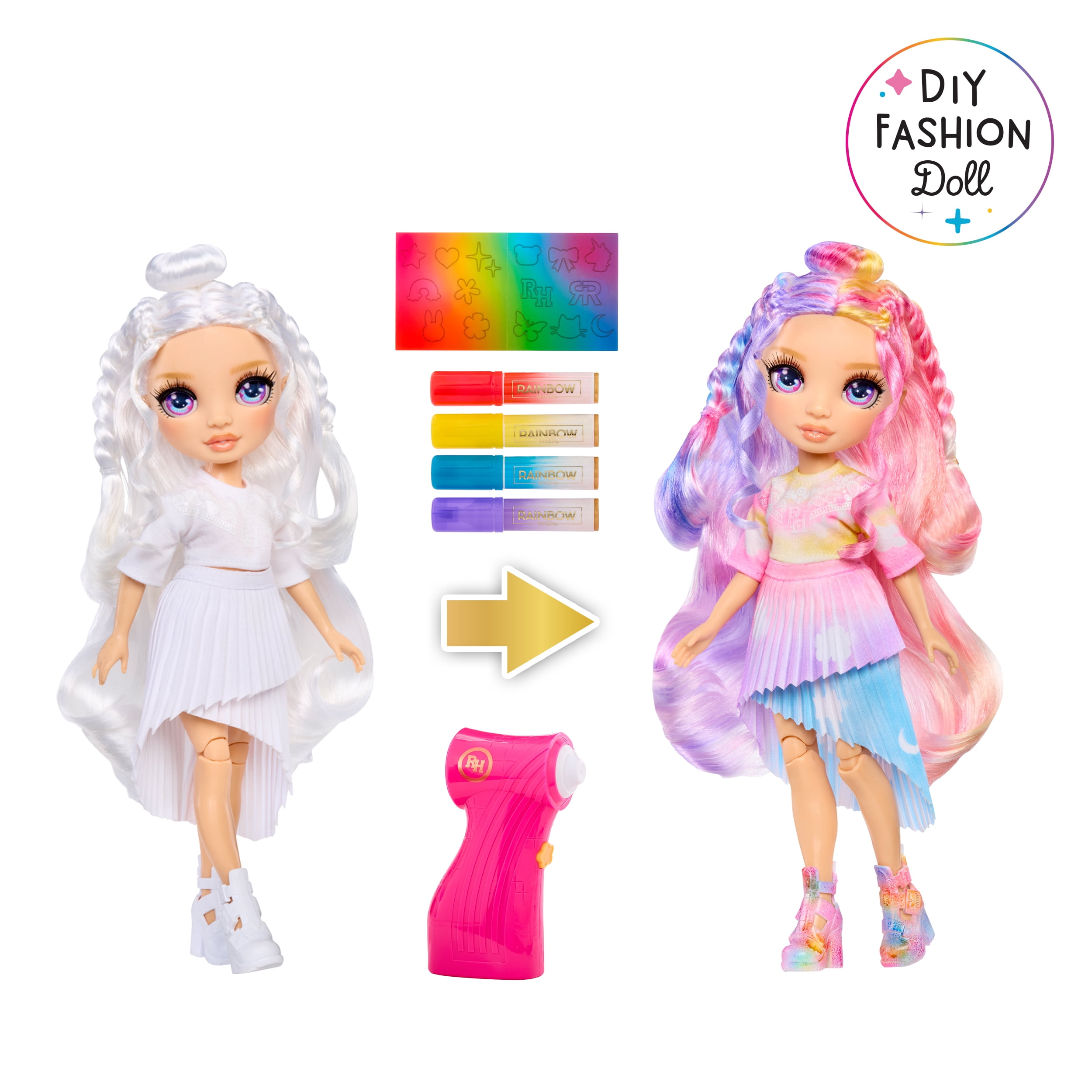 Rainbow High Air Brush & Create Do It Yourself Fashion Doll with Airbrush Marker Kit, Washable Rainbow Markers, Long Hair, Purple Eyes, Color, Create, Play, Rinse and Repeat. Creative 4-12+