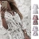 thumbnail image 5 of Vestido de verano floral con manga 3/4 Vestido mini con dobladillo con volantes y cuello en V con tiras para mujer Sweethay FS11722-11, 5 of 7