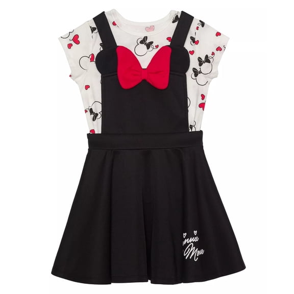 Disney BLACK Little Girls Minnie Hearts S/S T-shirt and Dress, 2 Pc. Set, US 5