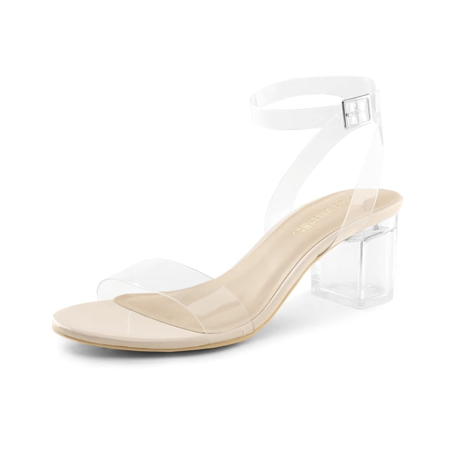Sandalias de Tacón Grueso para Mujer DREAM PAIRS Nude Transparente Talla 5