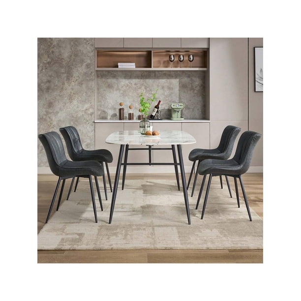 Set of 2 forrado dining sillas. mid-century moderno armless kitchen sillas con faux leather, back, y metal legs para dining room, dormitorio, o reception waiting room