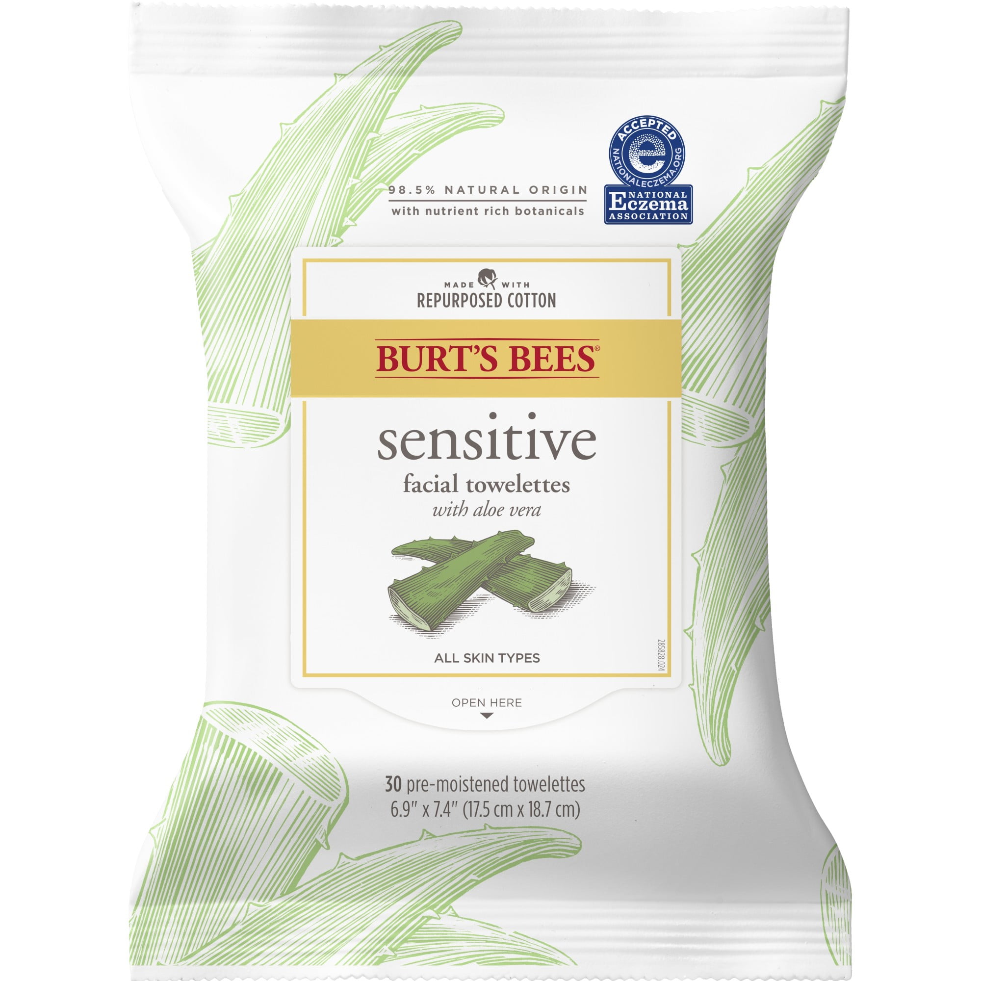 Burts Bees Sensitive Facial Cleanser Towelettes with Aloe Extract, 30 Count