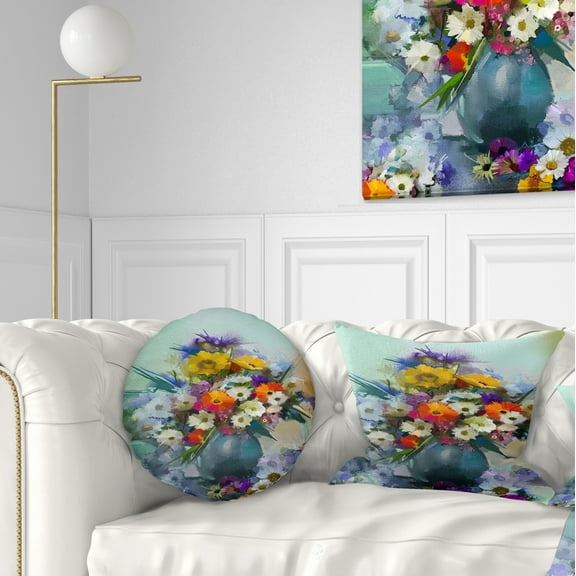 Designart Hand painted Bunch of Small Flowers - Floral Throw Pillow - 12x20