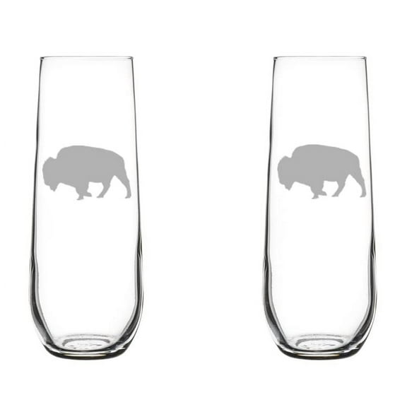 Set of 2 Glass Champagne Flutes Sparkling Wine Glasses Buffalo (8.5 oz Stemless)