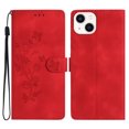 thumbnail image 1 of SaniMore Wallet Case for iPhone 14 6.1" 2022, PU Leather Embossed Flower Shockproof [Card Slots + Cash Pocket + Removeable Wrist Strap] Kickstand Full Protective Business Shell, Red, 1 of 11
