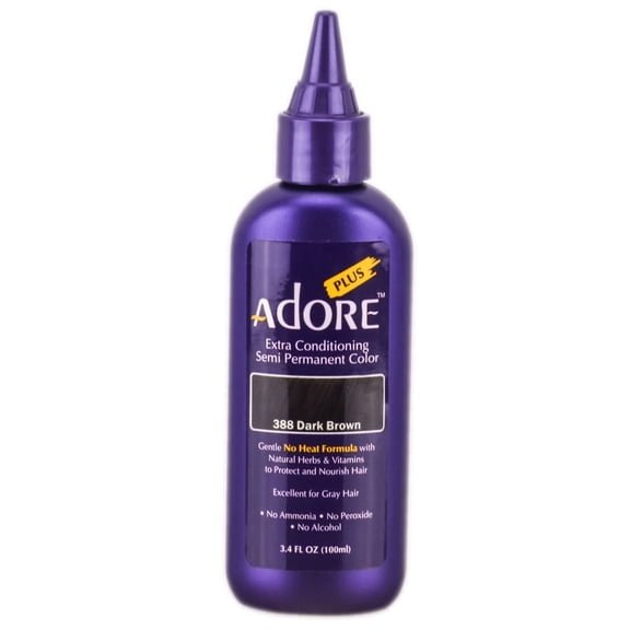 Adore PLUS 388 Dark Brown , ADORE Creative Image Shining SEMI-PERMANENT Hair Color, NO Ammonia, Peroxide, or Alcohol, Haircolor Semi Permanent Dye - Pack of 2 w/ SLEEKSHOP 3-in-1 Brush Comb