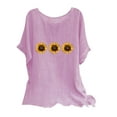 thumbnail image 3 of Summer Savings QATAINLAV Womens Summer Cotton Linen Beach Tops Fashion Sunflower Print Tunic Tees Loose Casual Crewneck Short Sleeve Flowy Blouses Pink S, 3 of 8