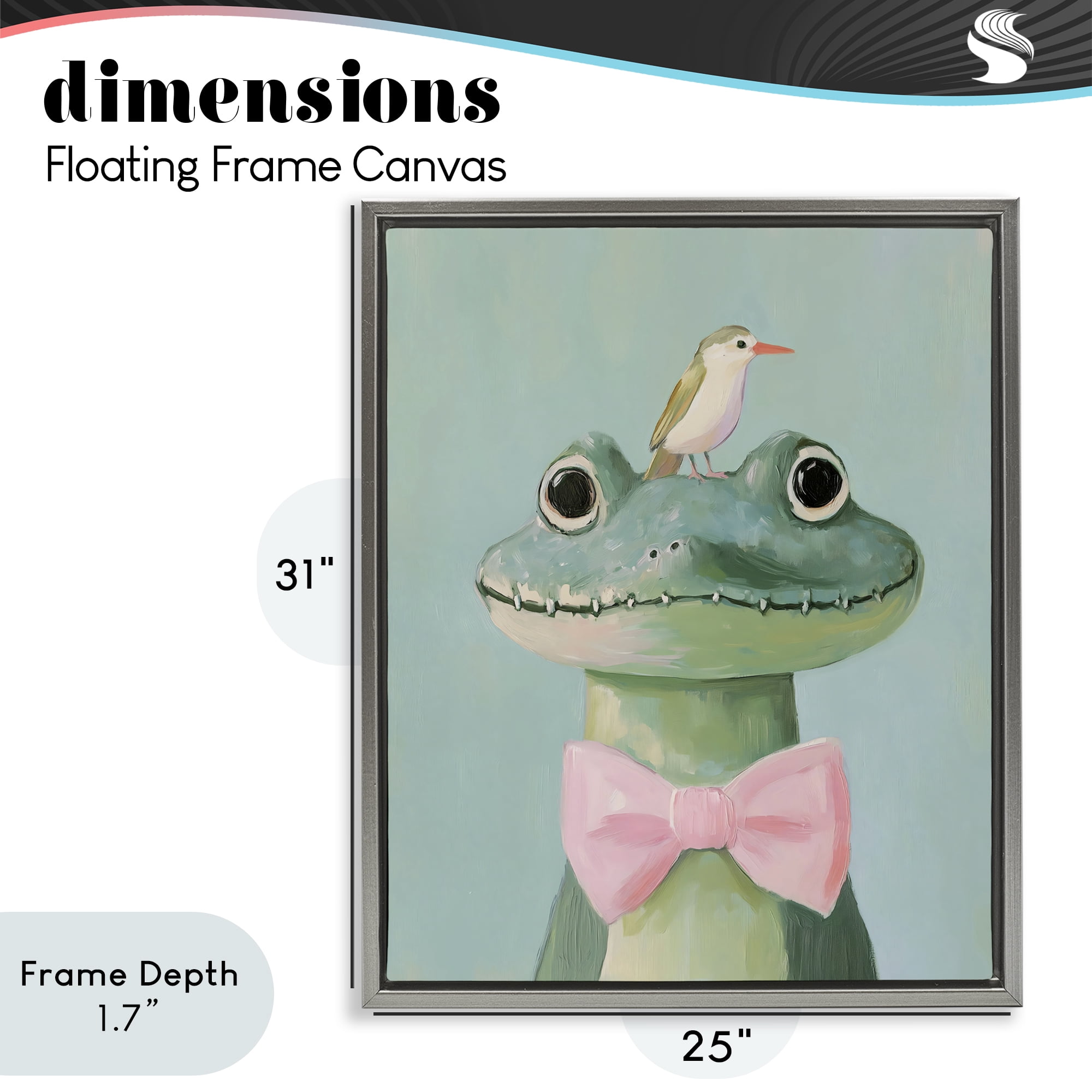 Stupell Industries Crocodile & Bird with Bowtie Gray Framed Floater Canvas Wall Art, design by The Prints Vibe