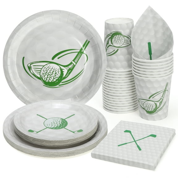 96 Pcs Golf Party Paper Plates, White Golfl Theme Birthday Paper Plates and Cups and Napkins Party Supplies for Kids, Disposable Tableware Set Serve for 24 Guests