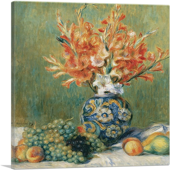 ARTCANVAS Still Life Flowers and Fruit 1889 Canvas Art Print by Pierre-Auguste Renoir - Size: 18" x 18" (0.75" Deep)