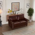thumbnail image 3 of Upholstered Loveseat Sofa with Solid Wood Legs, PU Leather 2 Seat Sofa Couch with Round Armrest, Lounge Sofa for Living Room, Bedroom, Apartment, Office, Burgundy, 3 of 8