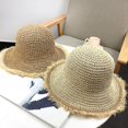 thumbnail image 5 of Sombrero de paja JM MX-0135715FYD para mujer ala ancha ondulada protección solar, 5 of 5