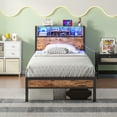 thumbnail image 3 of LHYY Twin Size Bed Frame with Storage Headboard,Metal Platform Bed with Charging Station,Bookcase Storage,Easy Assembly, 3 of 9