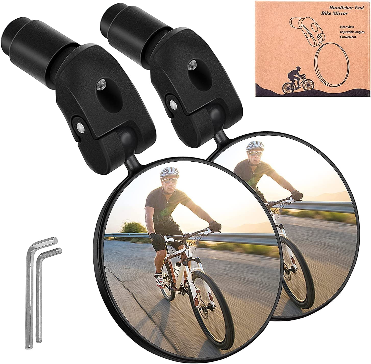 2 Pack Bike Mirror,Adjustable Rotatable Rear View Glass Convex Mirror