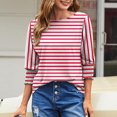 thumbnail image 2 of tarylea 3/4 Length Sleeve Tops for Women Crew Neck Striped T Shirts Casual Basic Tees Loose Fitted Shirts Blouses, 2 of 6