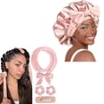 thumbnail image 1 of Rizador de pelo nocturno sin calor con gorro ajustable de seda satinada para peinar el cabello y controlar el encrespamiento., 1 of 5