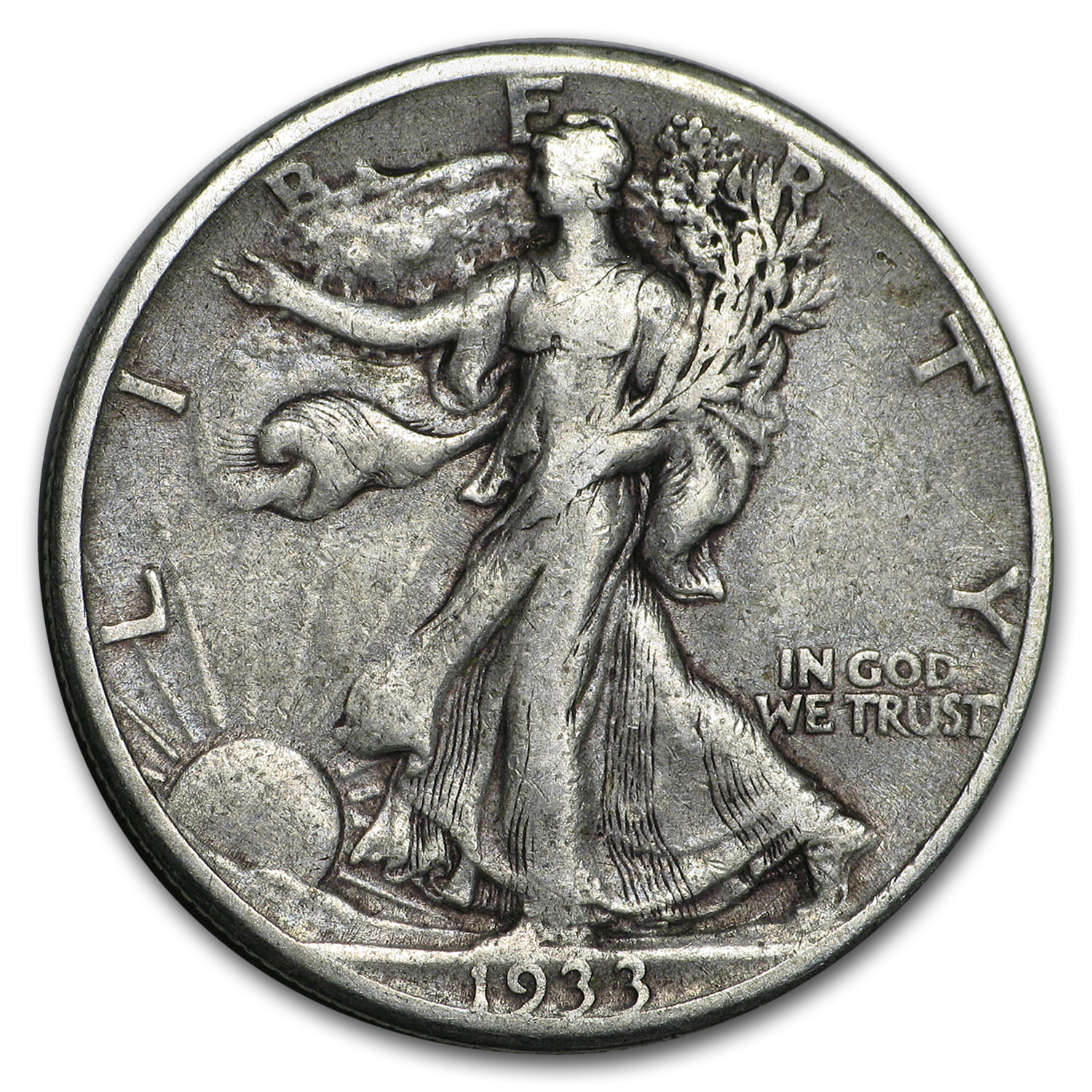 1933-S WALKING LIBERTY SILVER HALF DOLLAR IN VERY GOOD CONDITION C-19-17 