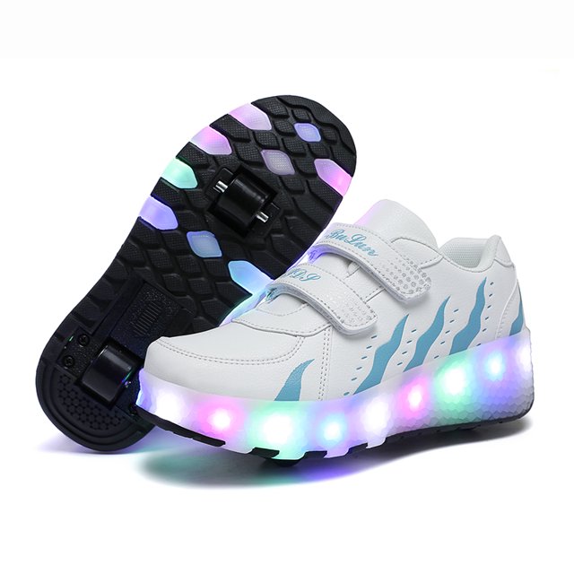 Espadrilles Lumineuses à Deux Roues pour Enfants, Talons Lumineux, Chaussures de Skate à Roulettes Roses avec Lumière Led, Chaussures Led pour Enfants, Garçons, Filles, Recharge USB
