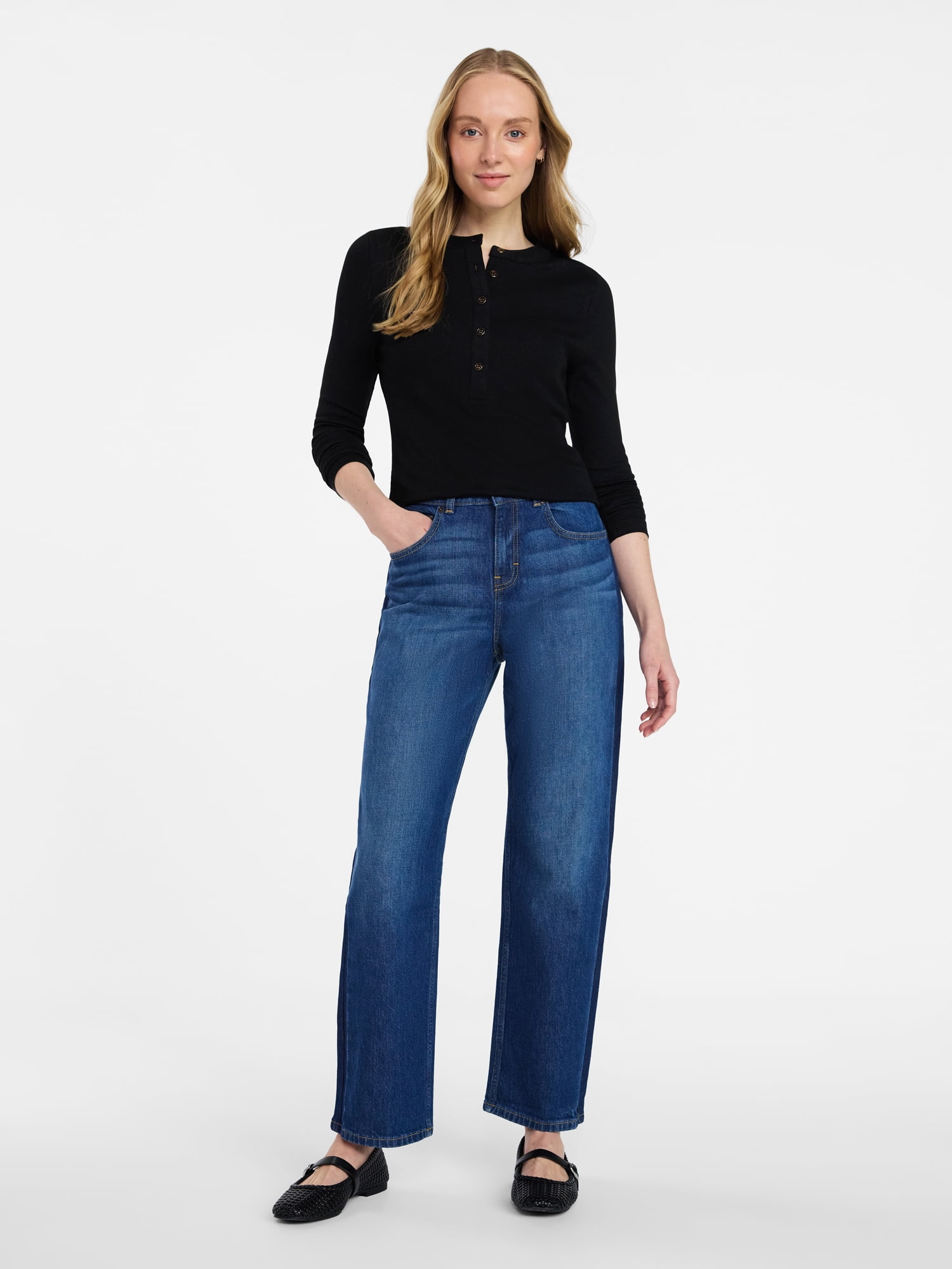 Time and Tru Women's Ribbed Henley with Long Sleeves, Sizes XS-XXXL