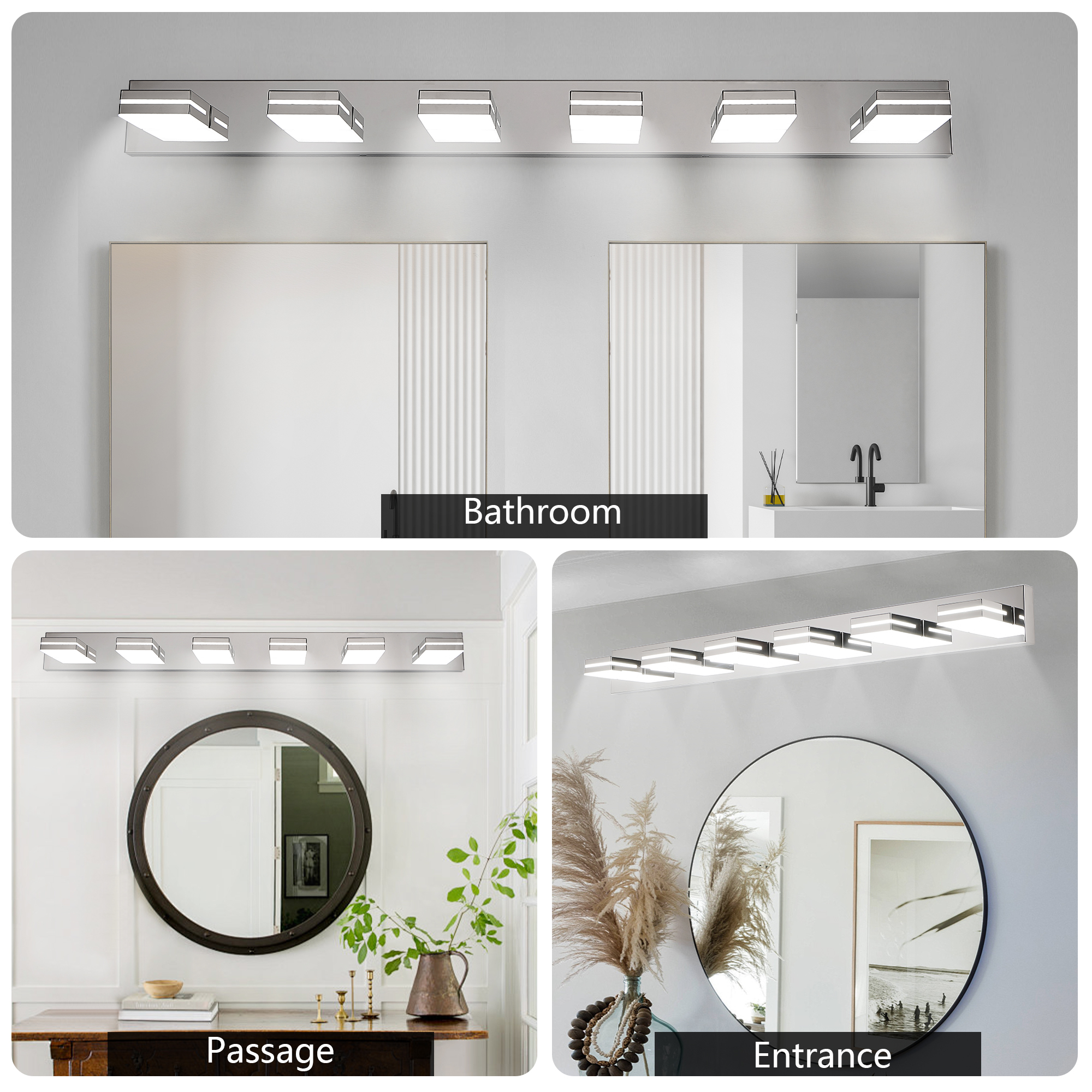 Leumius Modern 6-Light LED Vanity Light, Sleek Minimalist Design, Energy-Efficient, Easy to Install Wall Sconce for Mirror, Bathroom, Bedroom and Hallway Chrome