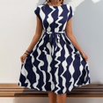thumbnail image 4 of WTOBBY Women's Casual Fashion Abstract Print Pleated Cuff Dress with Unique Pattern and Relaxed Fit for Artistic Style Outings,Navy L, 4 of 4