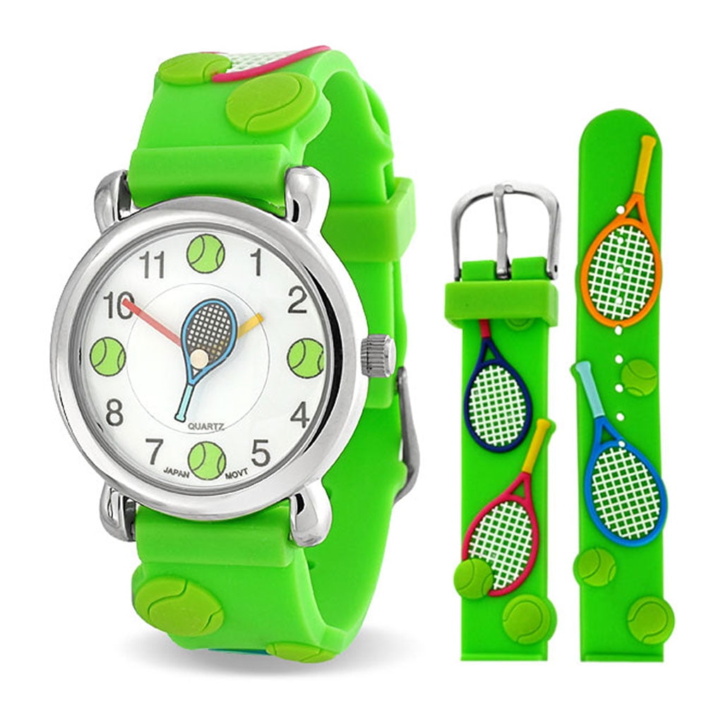 Green Analog Tennis Sports Kids Watch Stainless Steel Back