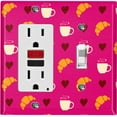 thumbnail image 1 of Metal Light Switch Wall Plate Outlet Cover (Coffee Espresso Mocha Cup Heart Croissant Pattern Pink - Single Rocker Single Toggle), 1 of 2