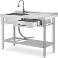 thumbnail image 2 of Ataucjin Stainless Steel Laundry Utility Sink, Freestanding Single Bowl Kitchen Sink with Hot & Cold Water Faucet, Built-In Wash Board, Drawer, Drain Basket, Dish Rack for Laundry Room, Garage, 2 of 7