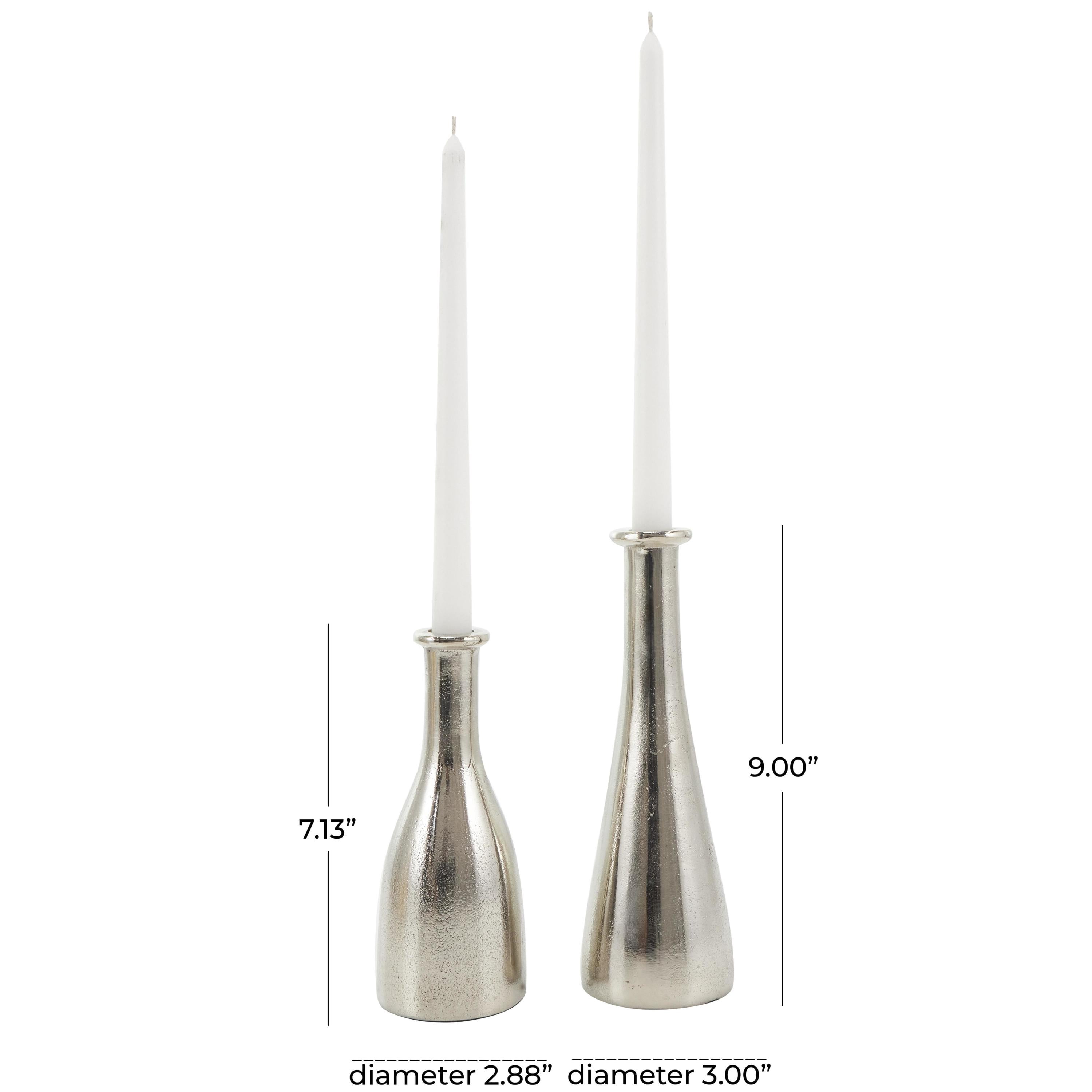 DecMode 2 Candle Silver Aluminum Metal Candle Holder with Varying Shapes, Set of 2