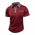 thumbnail image 5 of Afuyipoi Men Polo Shirt with Button Pockets Casual Half-buttoned Plaid Lapel Shirts,Wine L, 5 of 8