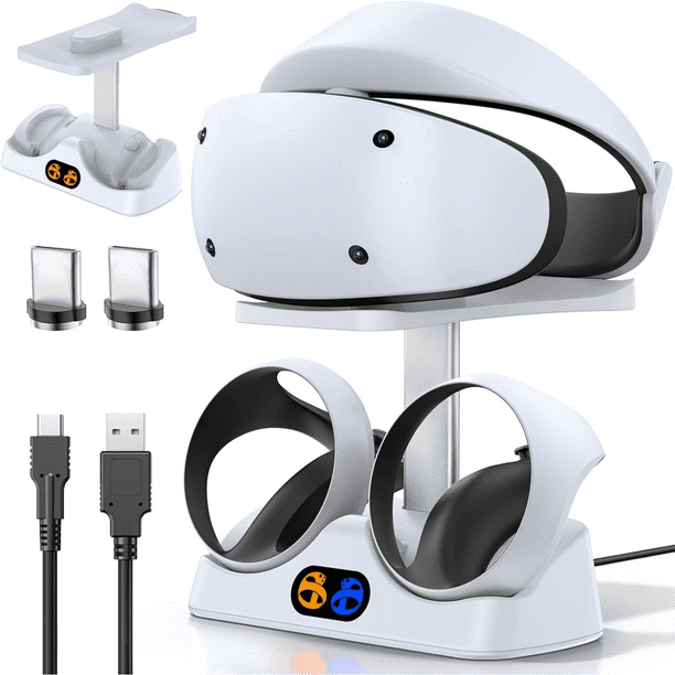 Base de carga para mando PS5 VR2, estación de carga PSVR 2 con soporte para gafas de realidad virtual, cargador para mando PS VR2 para accesorios PSVR2 con indicador LED