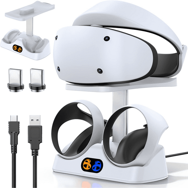 Base de carga para mando PS5 VR2, estación de carga PSVR 2 con soporte para gafas de realidad virtual, cargador para mando PS VR2 para accesorios PSVR2 con indicador LED
