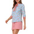 thumbnail image 4 of Allegra K Women's Bow Tie Neck Contrast Trim 3/4 Sleeve Floral Blouse, 4 of 6