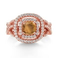 thumbnail image 2 of Gem Stone King 18K Rose Gold Plated Silver Brown Tiger Eye and White Moissanite Ring for Women (1.91 Cttw, Gemstone Birthstone, Cushion Cut 6MM, Size 8), 2 of 4