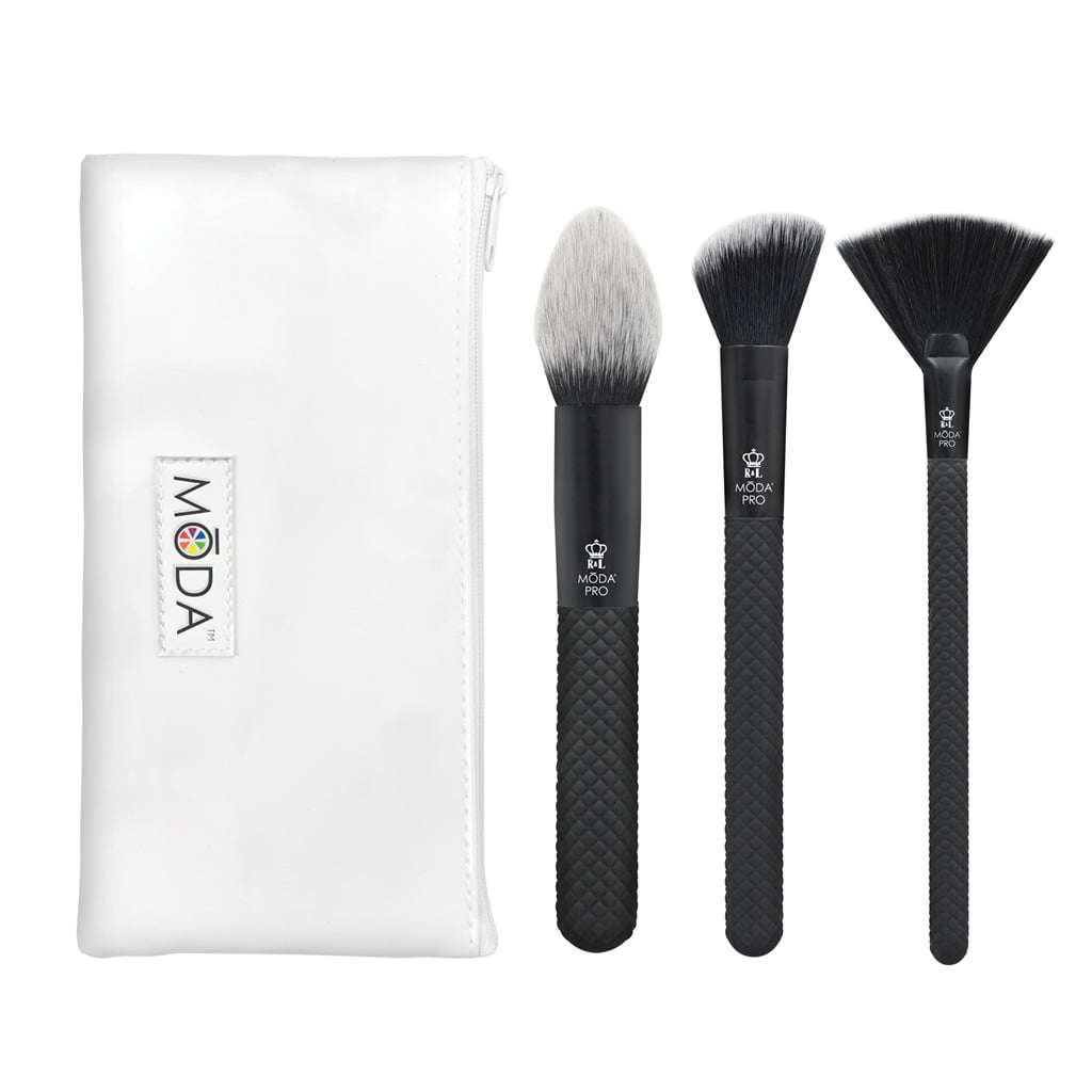 MODA Brush Pro Finishing 4pc Makeup Brush Set with Zip Case, Includes - Pointed Blush, Angle Blush, and Highlight