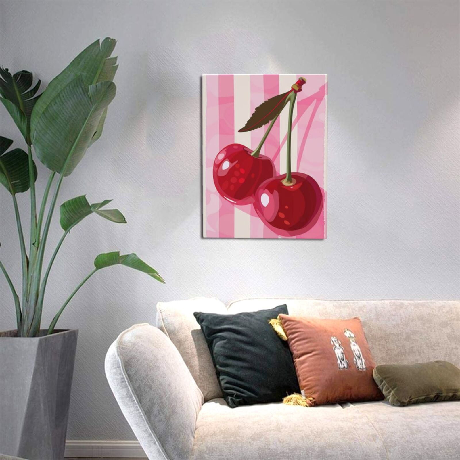 12x16 inch Canvas Hanging Picture Red Cherry,Rustic Home Living Room,Yard,Bathroom,Study Wall Decor Paintings Prints,Funny Gift For Cherry Enthusiast,Modern Art Red Cherry Decor Canvas Poster