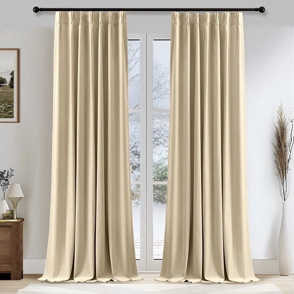 Galenzoov 40*84 inch 2 Panels Pinch Pleated Velvet Curtains for Home, Blackout Heat Blocking Window Curtains with Hooks for Bedroom,Living room,Office,Ivory