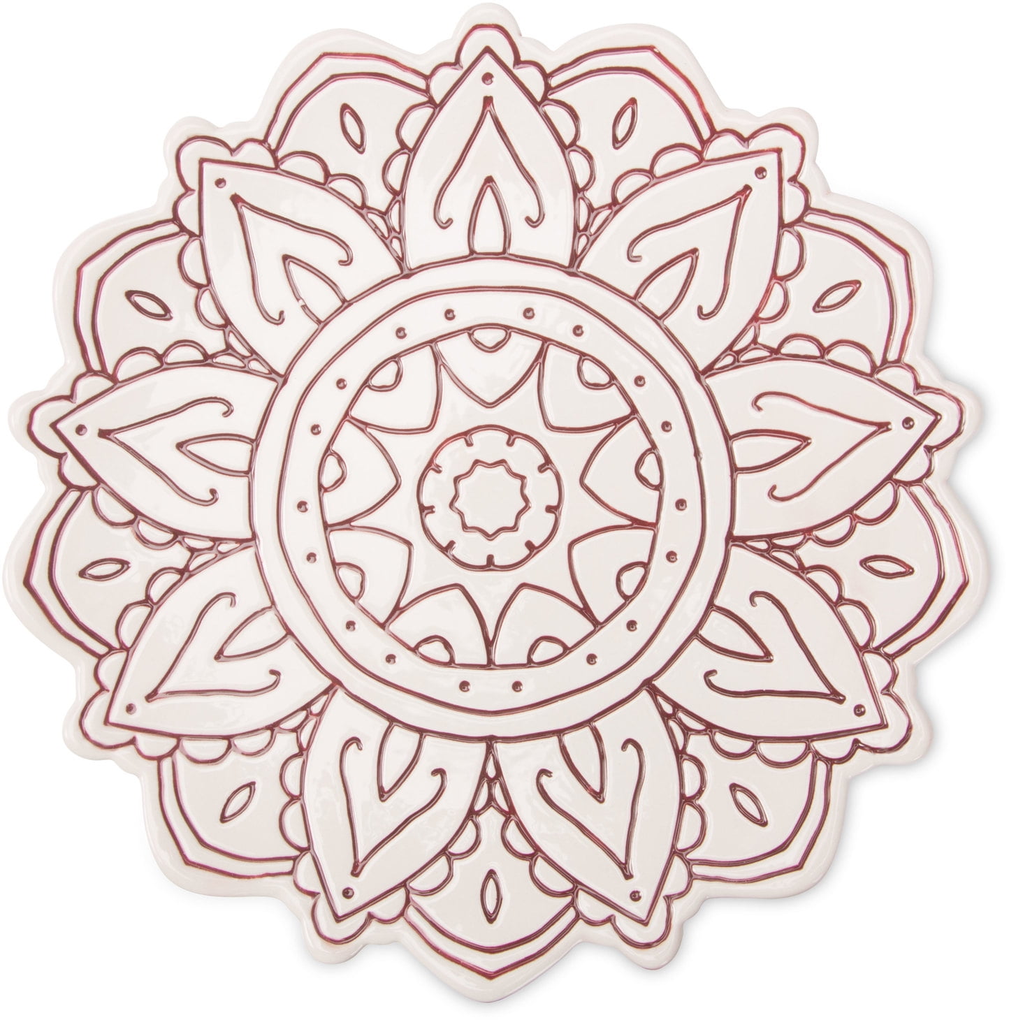 Pavilion - Wine Red Mandala Decorative Patterned Dish Plate 8 Inch