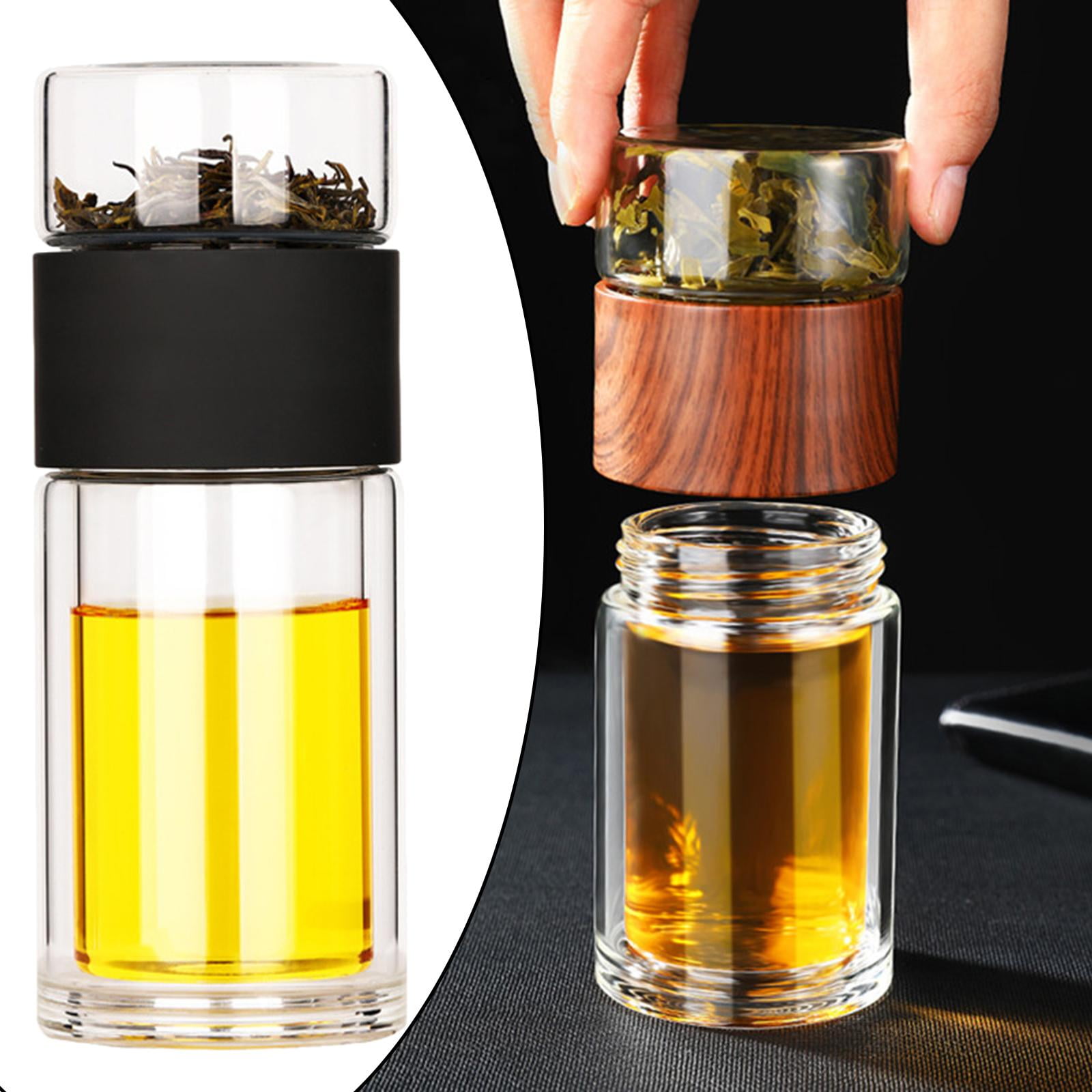  Pure Zen Tea Tumbler with Infuser - Double Wall Glass Travel Tea  Mug with Stainless Steel Filter - Leakproof Tea Infuser Bottle with  Strainer for Loose Leaf Tea and Fruit Water