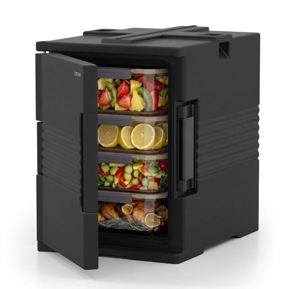 Costway 91 Qt Insulated Food Pan Carrier with Door Shafts Latches Sealing Strips for Buffet Black