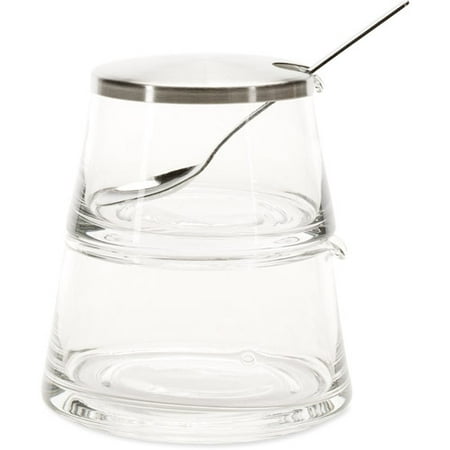 Stackable 7 Oz Sugar And Creamer Set With Stainless Lid Spoon Sugar And Creamer Set With Stainless Lid Spoon