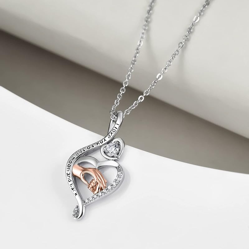 Crystal Mother Daughter Necklace Sterling Silver Mothers Day Birthday Jewelry Gifts for Women Mom Daughter Wife
