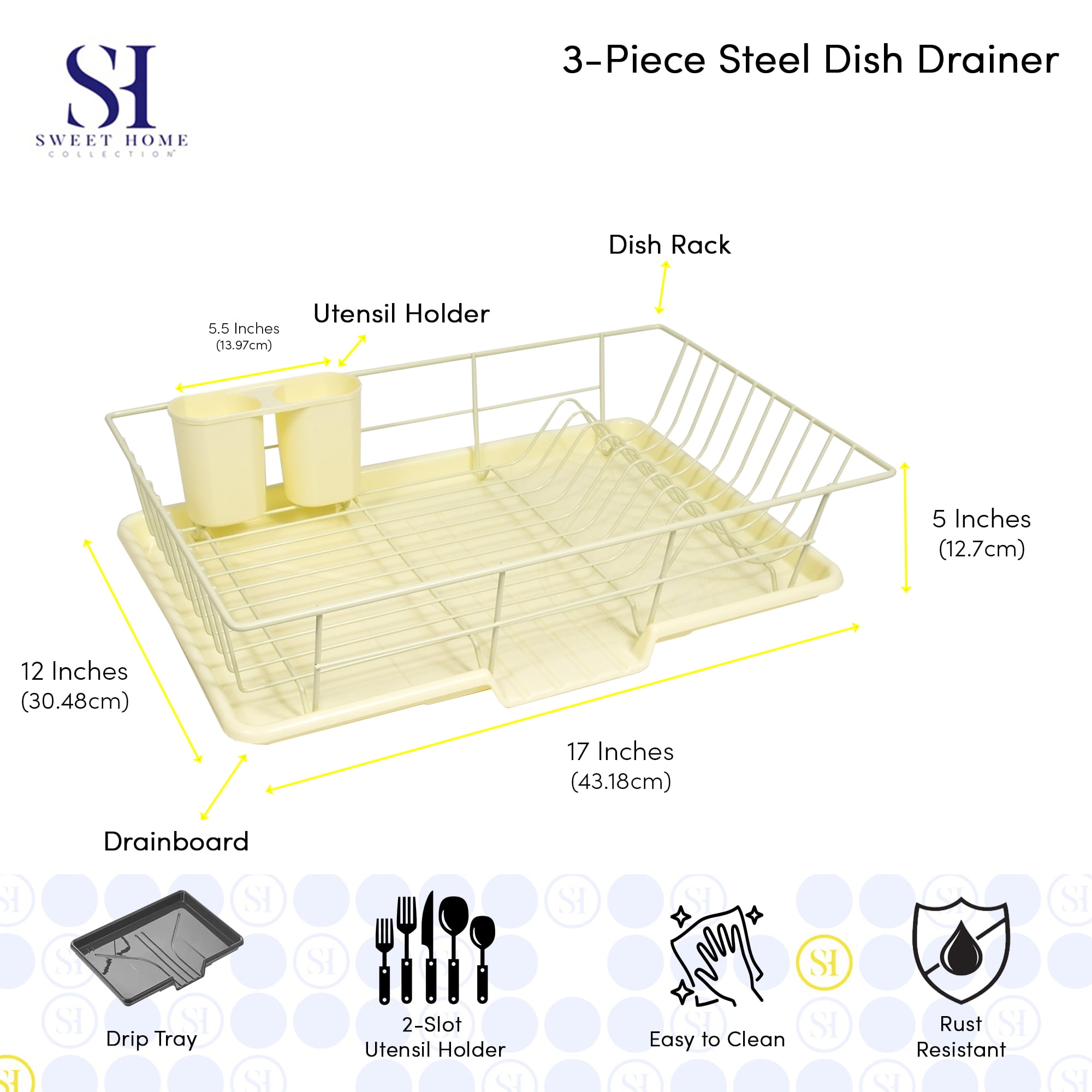 Sweet Home Collection 3-Piece Kitchen Sink Dish Drainer Set Sweet Home Collection 3-Piece Kitchen Sink Dish Drainer Set